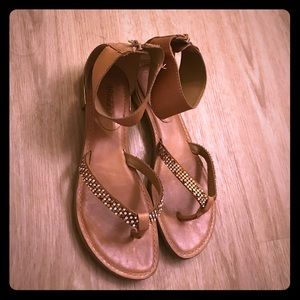 AREZZO flats sandals rhinestone taba zipper 7B